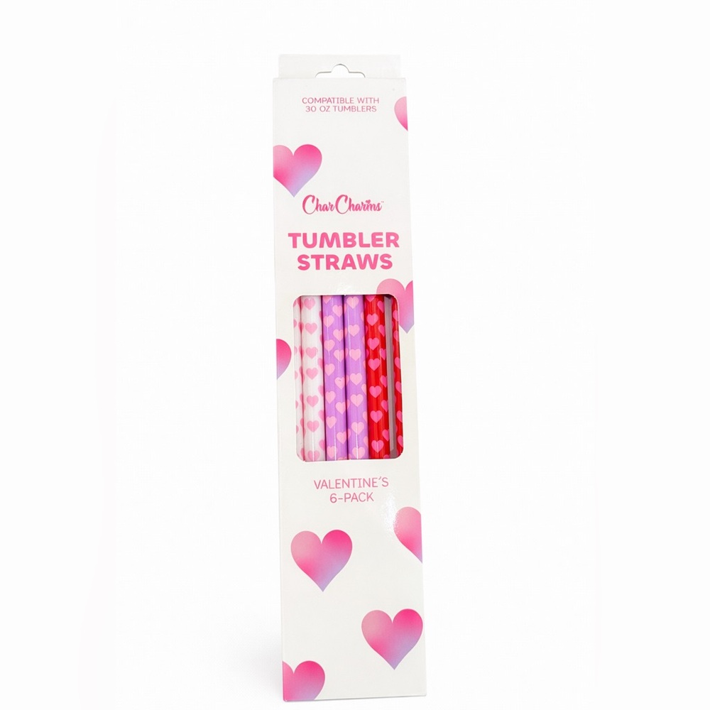 Valentine's Tumbler Straws 6-Pack - Red, Pink, Purple, white 30oz compatible NEW